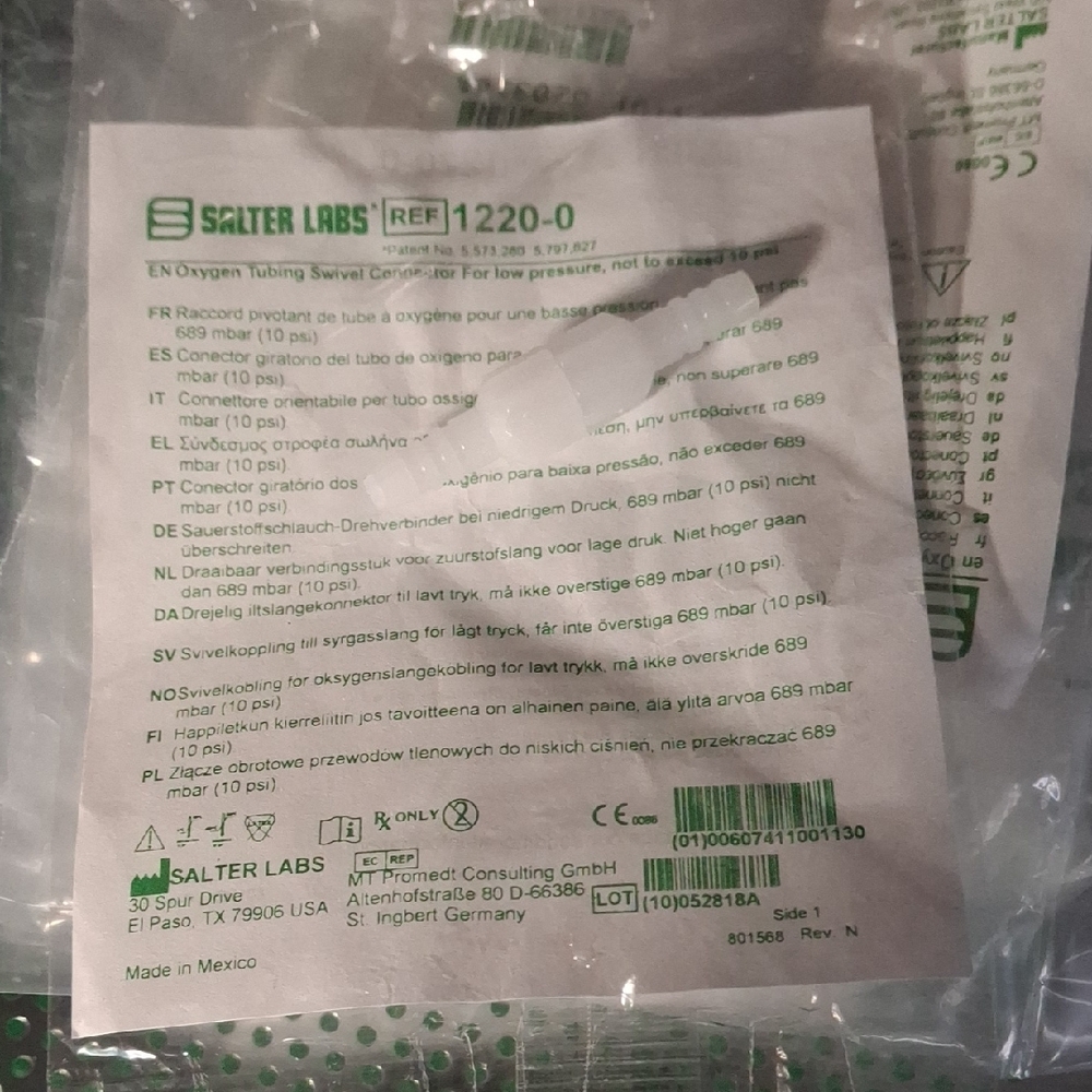 6 Salter Labs Oxygen Tubing Connector